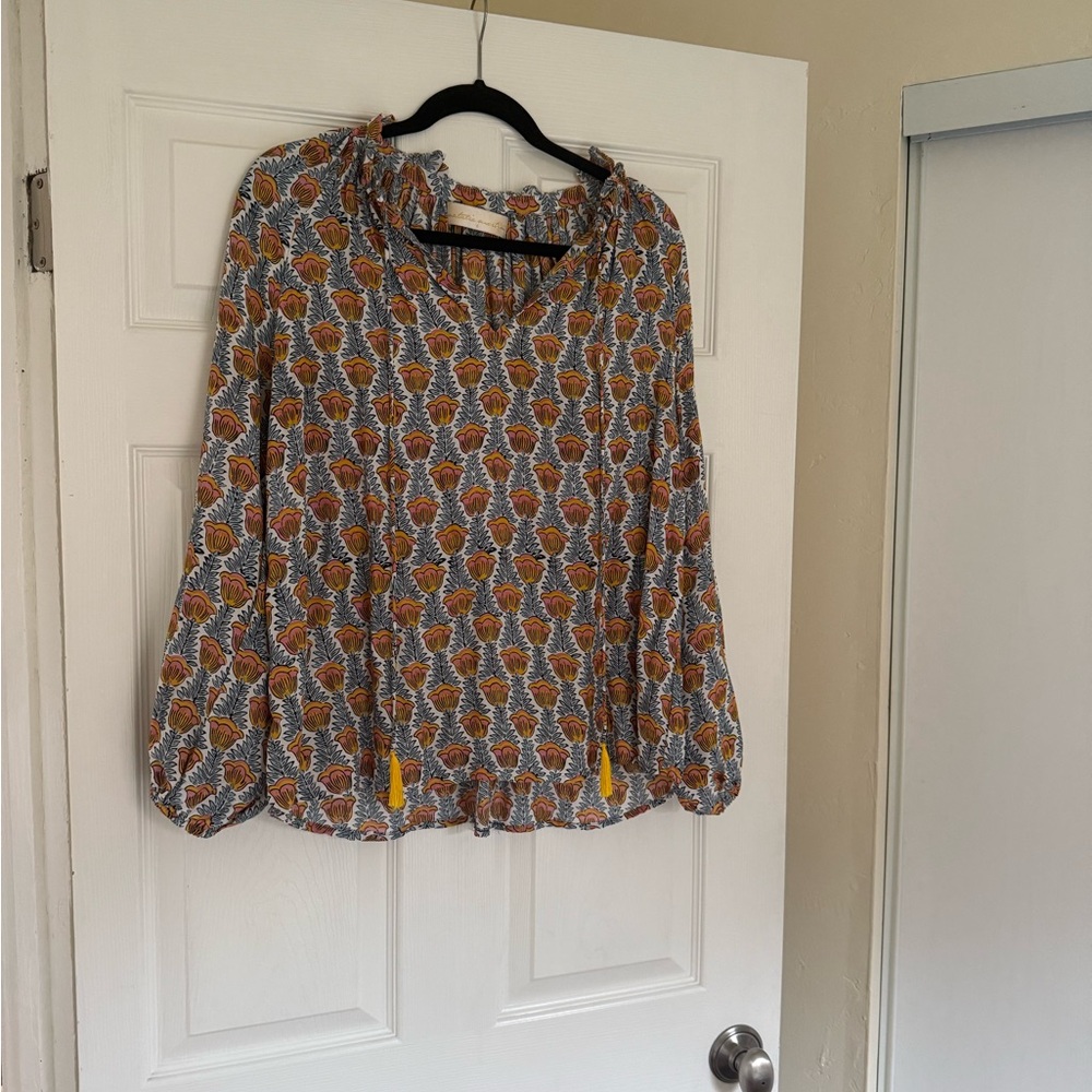Natalie Martin Blue and Orange Floral Blouse